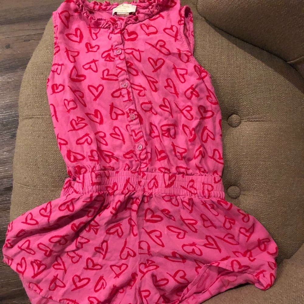 Kate Spade Shorts hearts pattern romper with pockets girls size 8